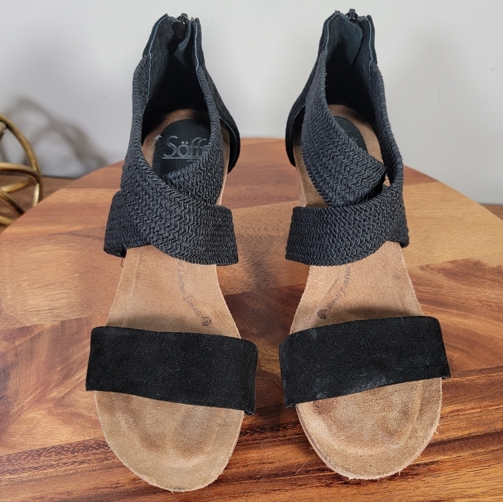 Sofft Black Cork Wedge Sandals - Picture 4 of 11